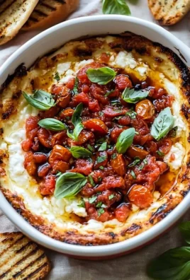 Baked goat cheese bruschetta dip served with toasted bread and herbs