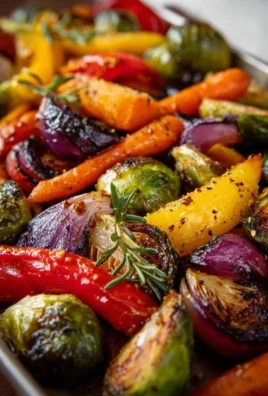 Balsamic glazed roasted vegetables on a serving platter