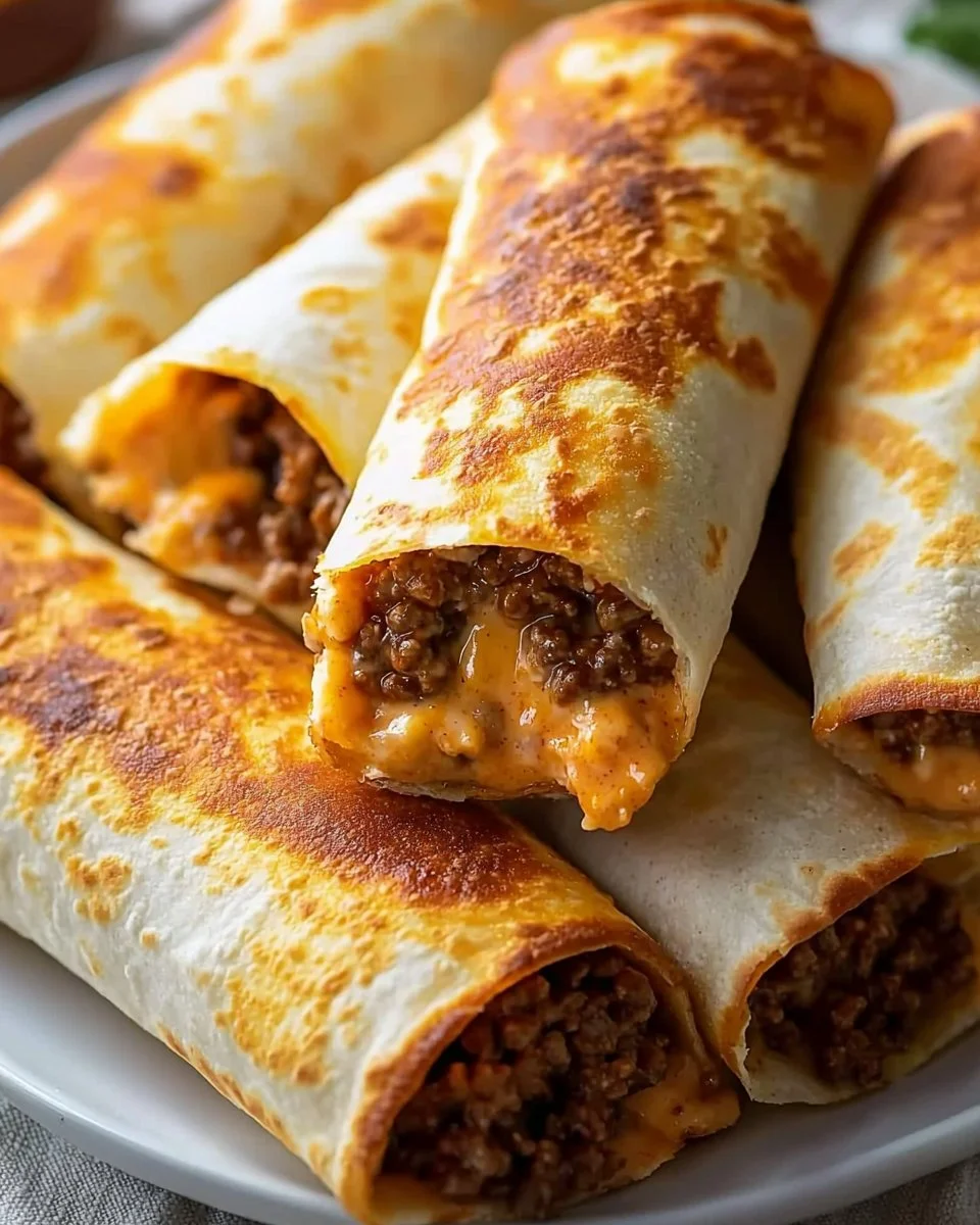 Delicious beef and cheese chimichangas served on a plate
