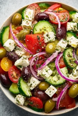 Delicious Greek salad with fresh vegetables and feta cheese.