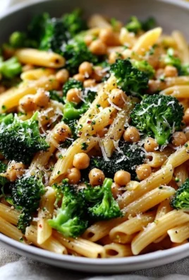Plate of Broccoli Chickpea Pasta drizzled with Garlic Olive Oil