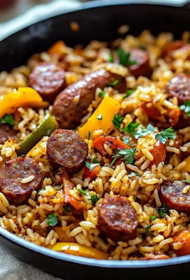 Delicious Cajun Sausage and Rice Skillet cooked with spices and colorful ingredients