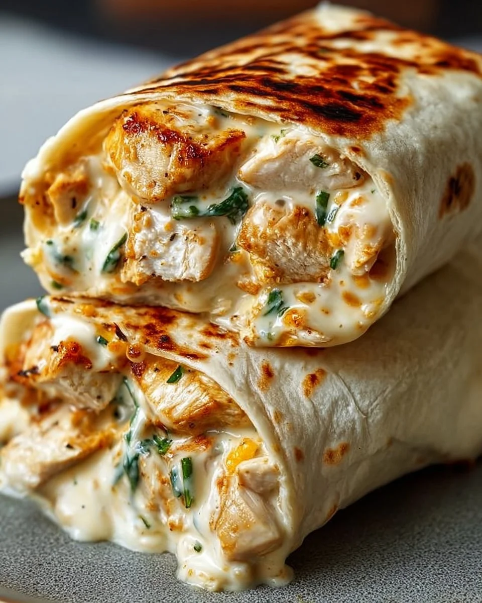 Cheesy Chicken Garlic Wraps with fresh ingredients and melted cheese
