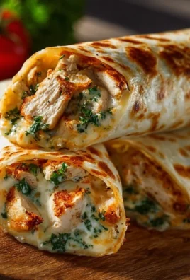 Cheesy Garlic Chicken Wraps served on a plate with fresh vegetables