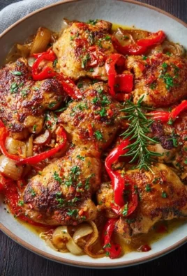 Delicious Chicken Scarpariello served with peppers and herbs.