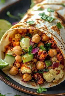 Chili Lime Chickpea Cauliflower Wrap ready to serve on a plate