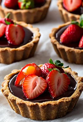 Delicious chocolate strawberry tarts topped with fresh strawberries