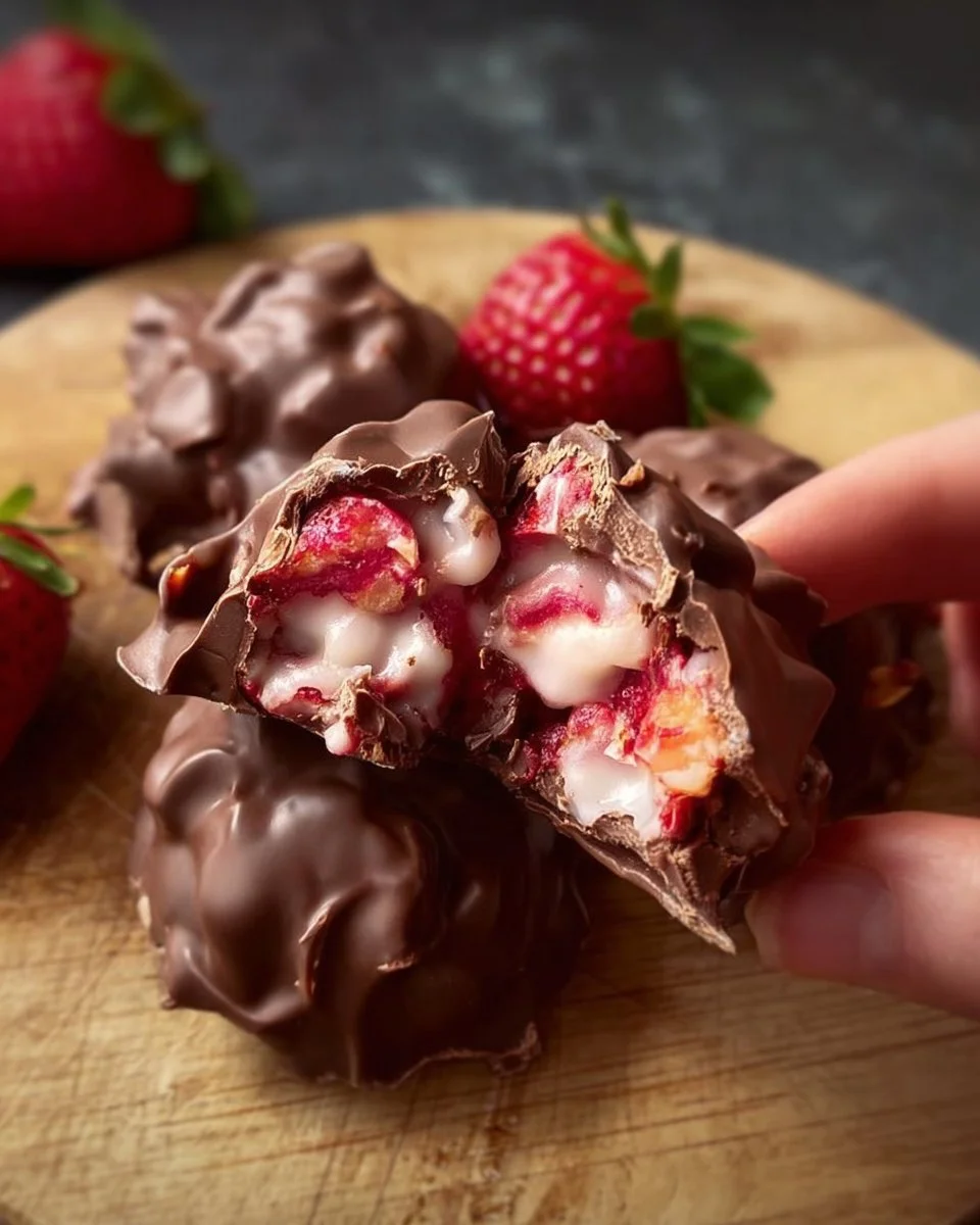 Delicious chocolate strawberry yogurt clusters ready to enjoy as a snack