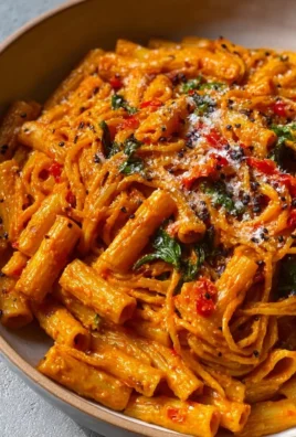 Creamy chili oil pasta garnished with herbs and spices.