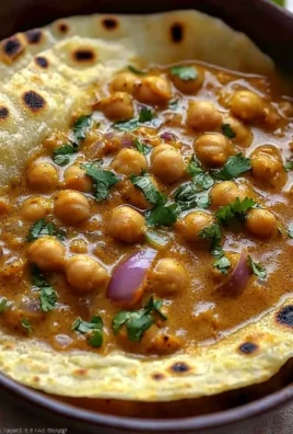 Delicious Coconut Chickpea Curry served in a bowl with a sprig of cilantro