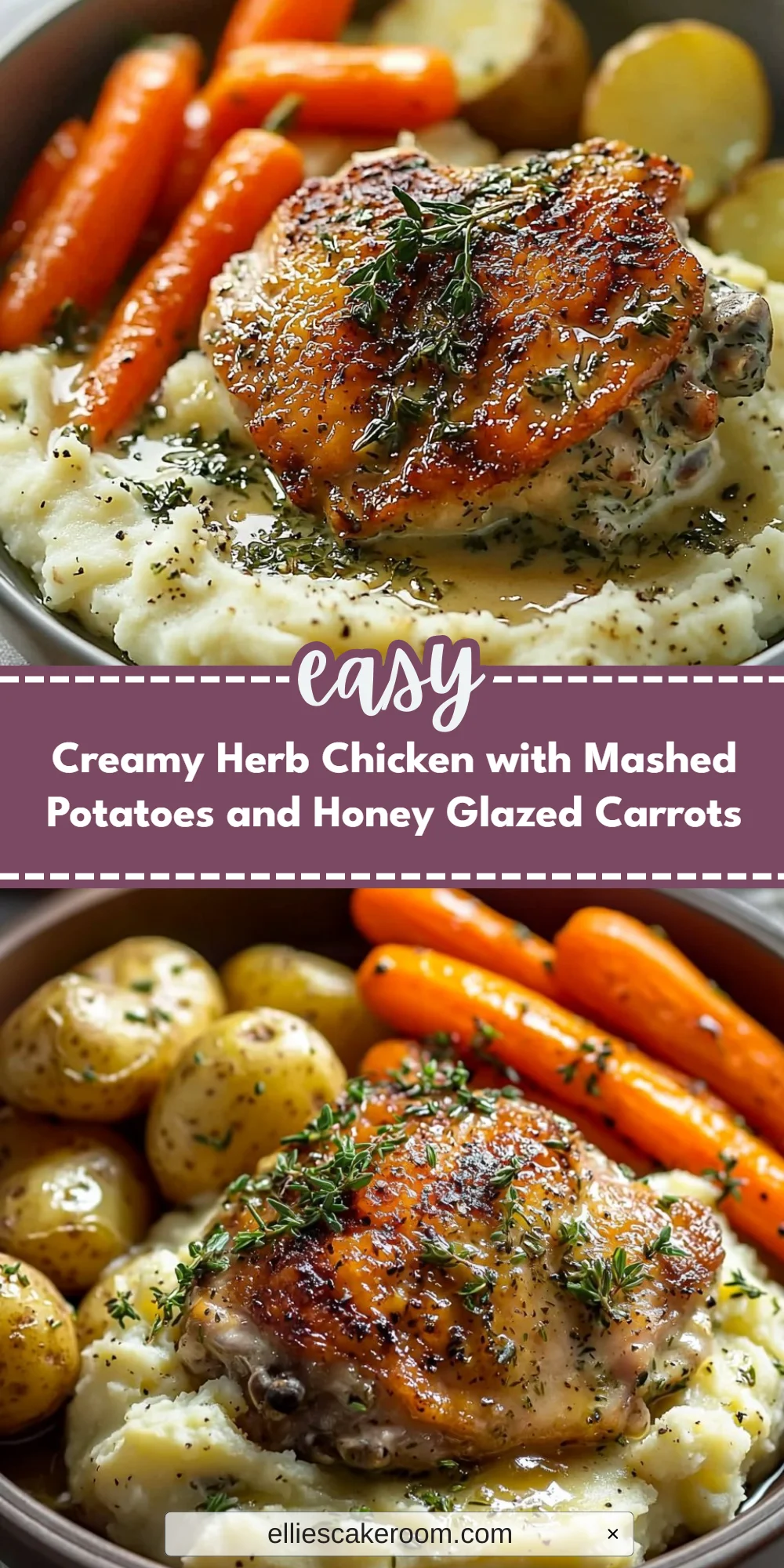 Creamy Herb Chicken with Mashed Potatoes and Honey Glazed Carrots