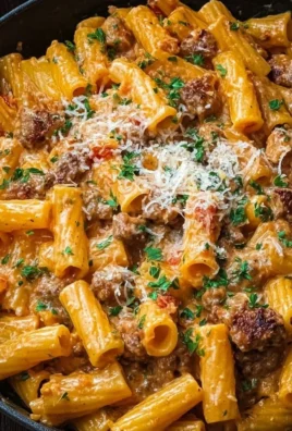 Creamy Italian sausage rigatoni served in a bowl with parsley topping