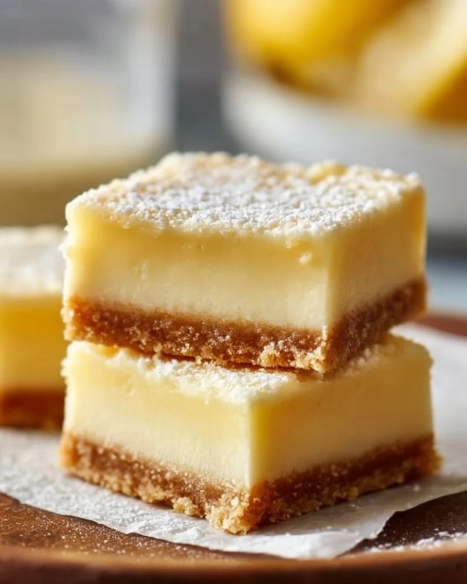 Delicious creamy lemon squares with a buttery crust and vibrant lemon filling