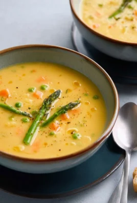 Bowl of creamy vegetable soup garnished with fresh herbs.