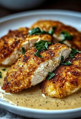 Crispy Parmesan Chicken with garlic sauce on a plate