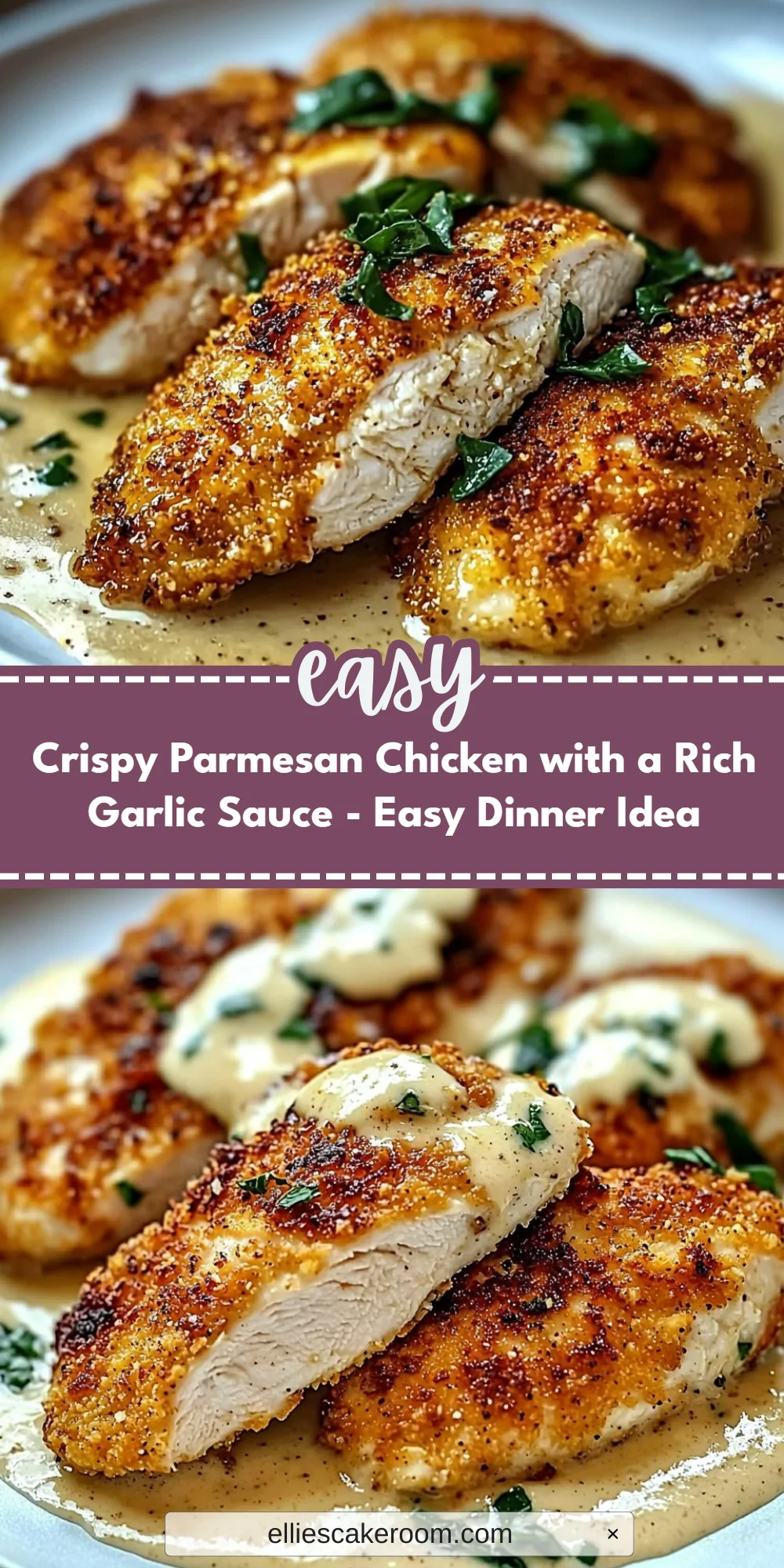 Crispy Parmesan Chicken with a Rich Garlic Sauce - Easy Dinner Idea