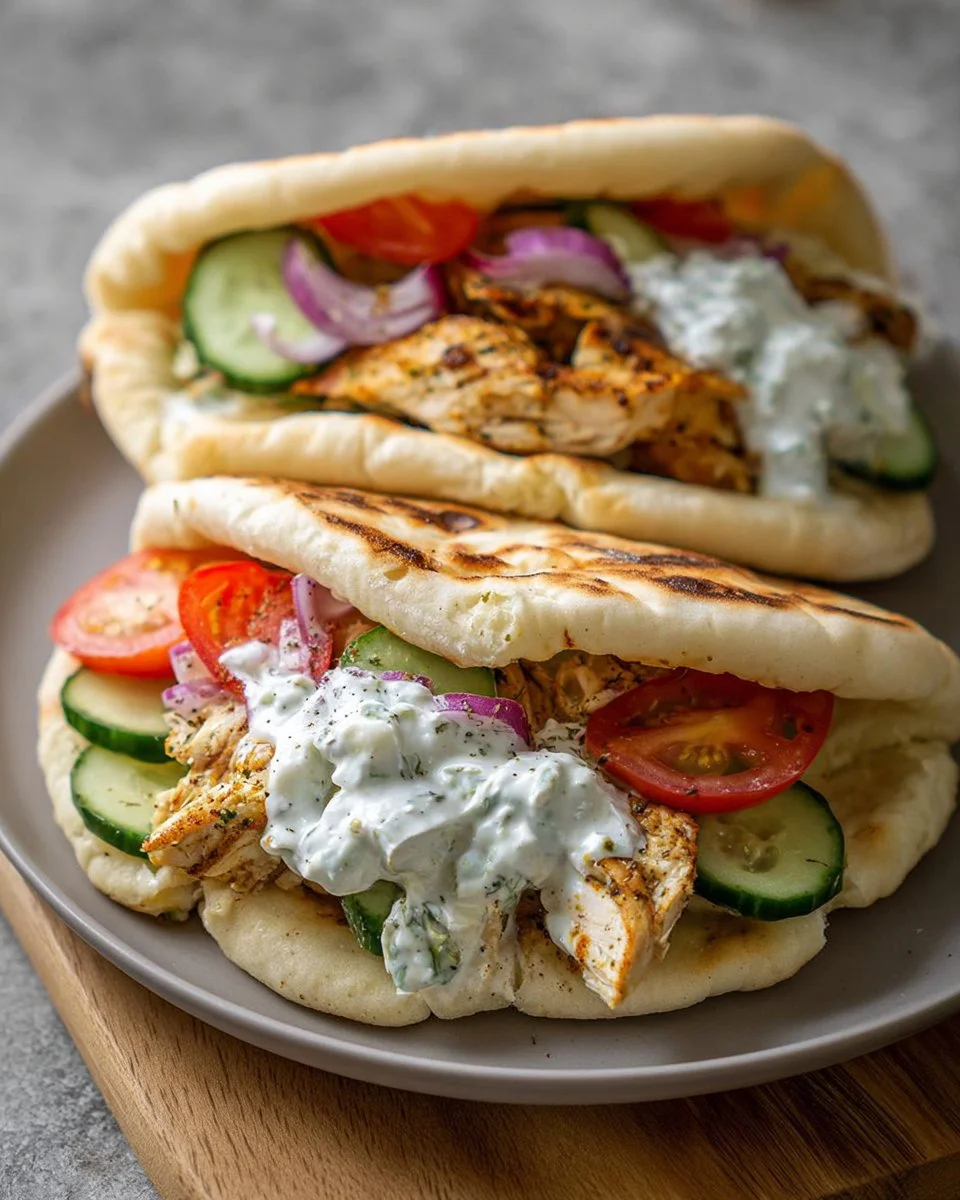 Crockpot Greek Chicken Pitas with Tzatziki