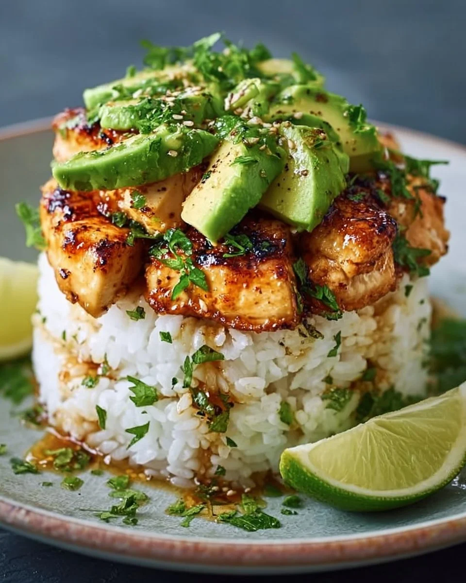 Delicious Honey Lime Chicken & Avocado Rice Stack Recipe