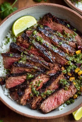Flank steak bowl with grilled steak, vegetables, and flavorful sauce
