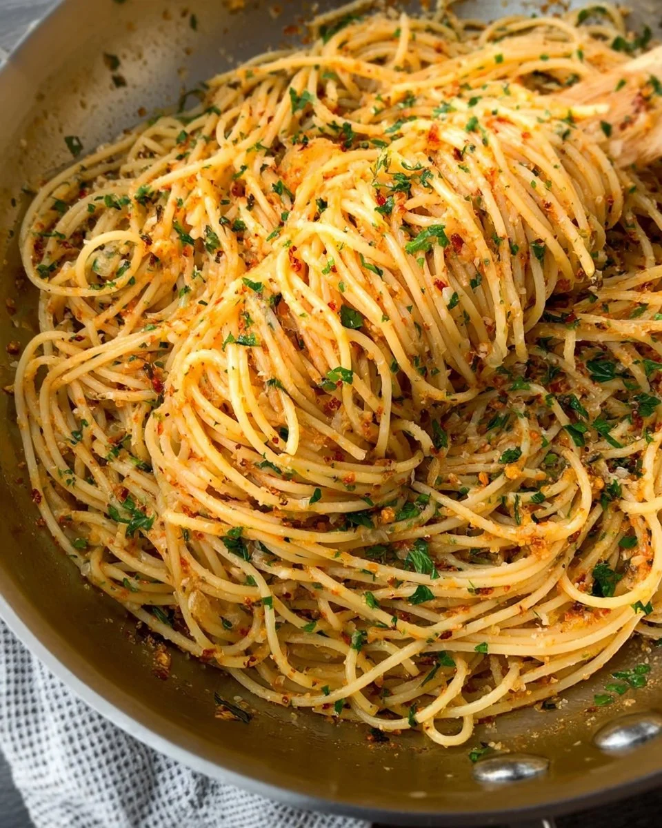 Delicious bowl of Garlic Butter Pasta with parsley and parmesan
