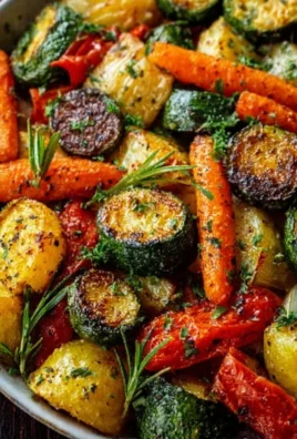 Colorful garlic roasted vegetables in a baking dish, highlighting healthy cooking.