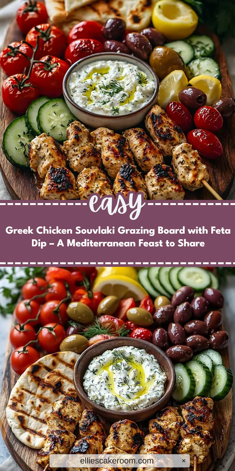 Greek Chicken Souvlaki Grazing Board with Feta Dip – A Mediterranean Feast to Share