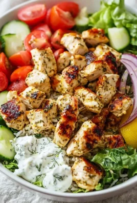 High protein Mediterranean chicken bowls with lemon-dill and fresh vegetables.