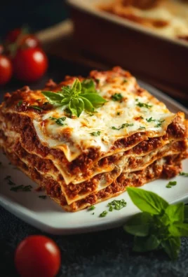 Delicious homemade lasagna layered with cheese and sauce