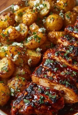 Honey BBQ Chicken served with garlic parmesan roasted potatoes