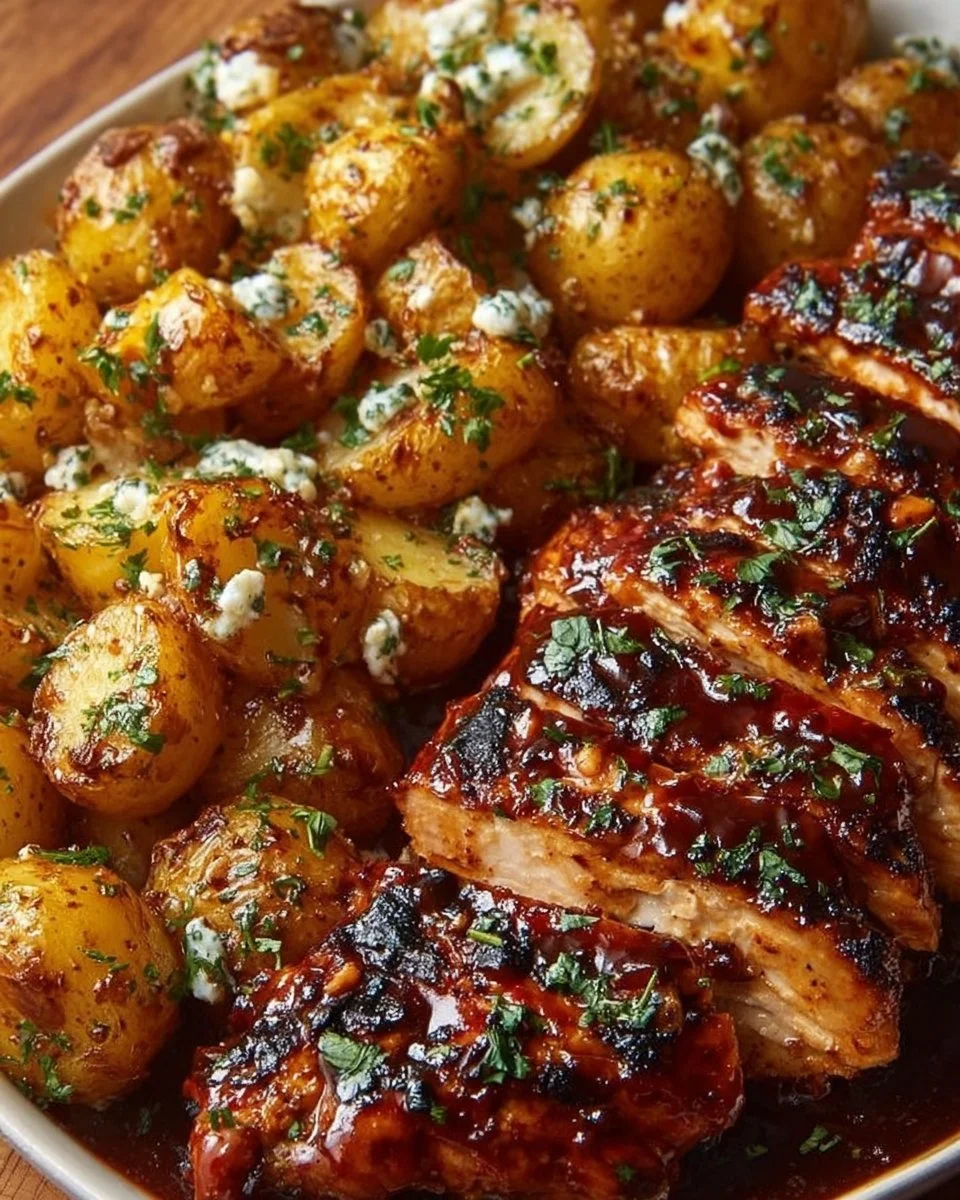 Honey BBQ Chicken with Garlic Parmesan Potatoes