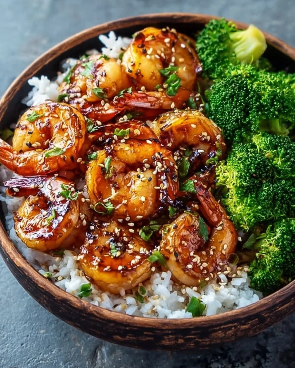 Delicious honey garlic shrimp served in bowls with fresh vegetables