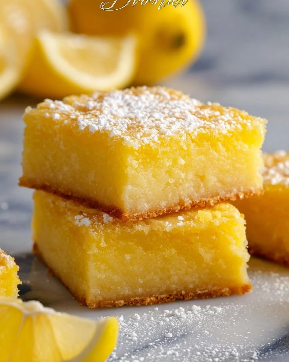 Freshly baked Lemon Brownies with a rich lemon glaze