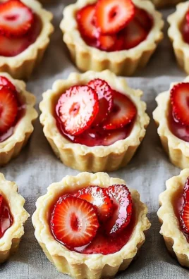 Mini strawberry tartlets garnished with fresh strawberries and cream.