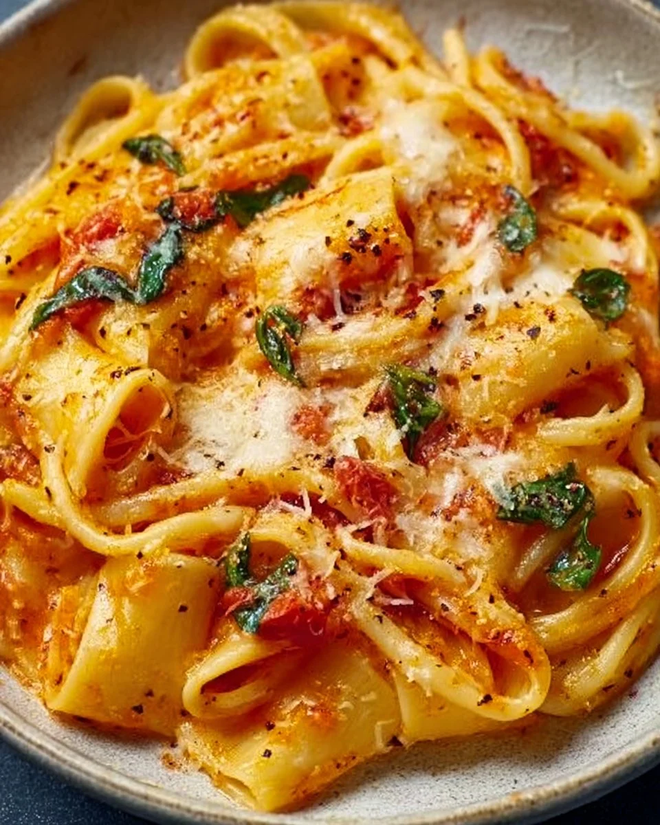 Plate of Pasta alla Sorrentina with melted cheese and fresh basil