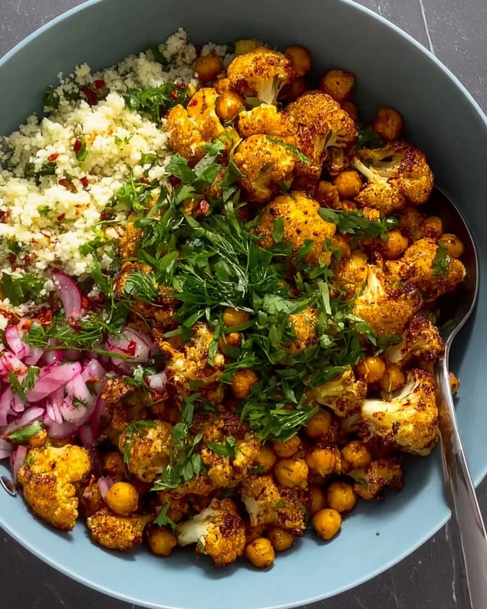 Roasted Cauliflower Salad with Tahini, Chickpeas & Pearl Couscous