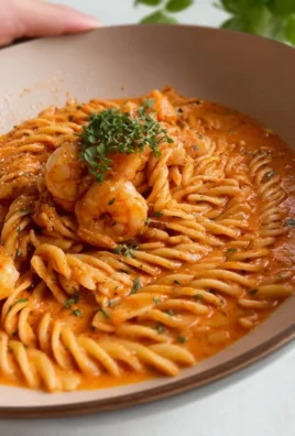 Plate of Rose Shrimp Pasta with pink sauce and shrimp garnished with parsley
