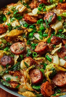 Sausage and Cabbage Stir Fry in a colorful skillet with vegetables.