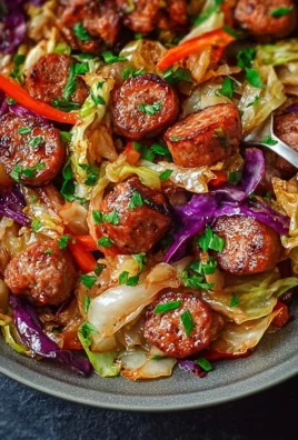 Sausage and cabbage stir fry served in a skillet