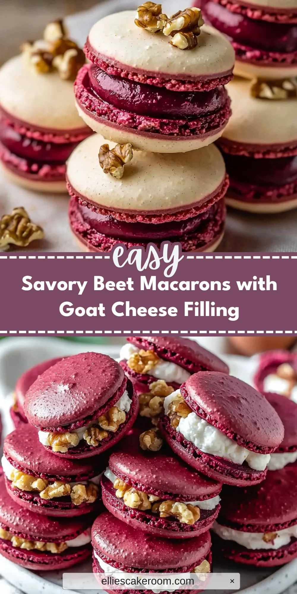 Savory Beet Macarons with Goat Cheese Filling