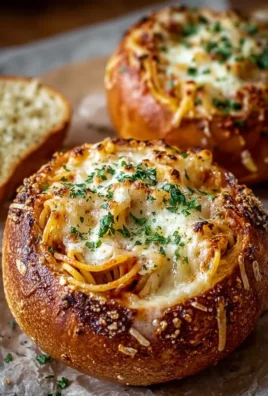 Delicious spaghetti garlic bread bowls served hot and fresh.