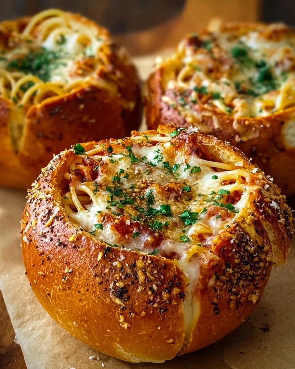 Spaghetti Garlic Bread Bowls