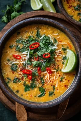 Bowl of Thai Coconut Red Lentil Soup with herbs and spices