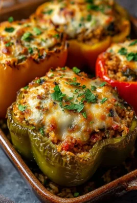 Plate of vegetarian stuffed bell peppers filled with rice and vegetables.