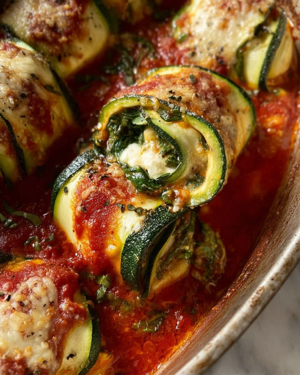 Plate of delicious Zucchini Rollatini with cheese and herbs