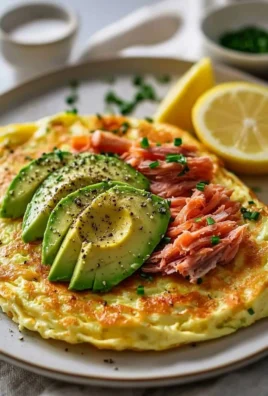 Avocado and smoked salmon omelet served on a plate