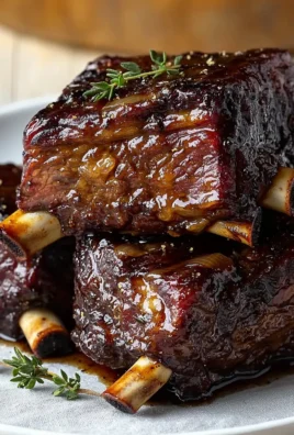 Delicious Balsamic Bourbon Short Ribs served on a plate with herbs