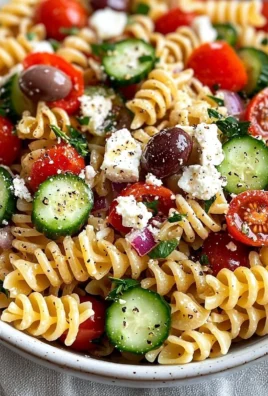 Colorful bowl of the best pasta salad with fresh vegetables and dressing