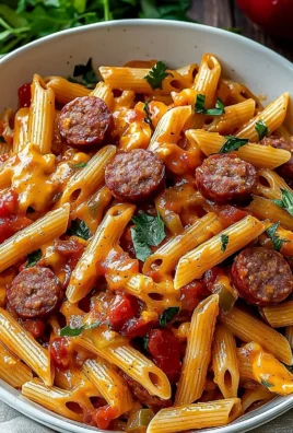 Delicious Cajun Sausage Pasta served with fresh herbs and spices.