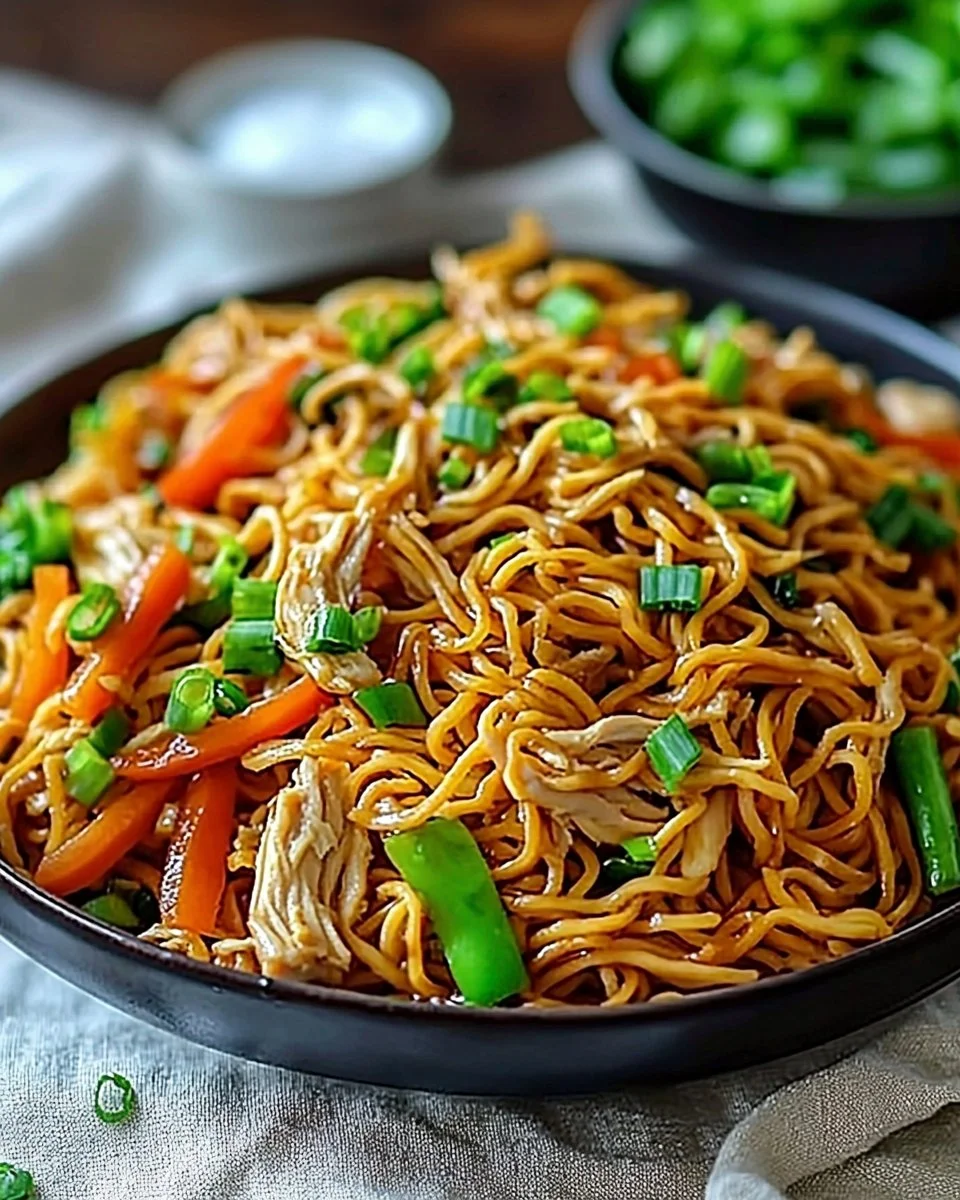Delicious Chicken Chow Mein with stir-fried noodles and colorful vegetables