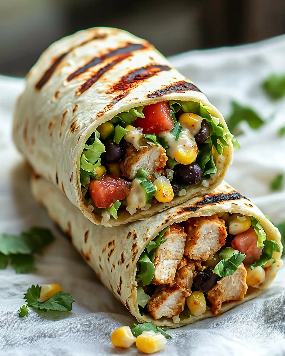 Chipotle Ranch Grilled Chicken Burrito wrapped in a tortilla with fresh ingredients